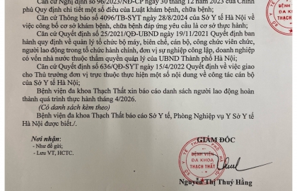 Thông báo người lao động hoàn thành quá trình thực hành tại Bệnh viện tháng 4 năm 2026